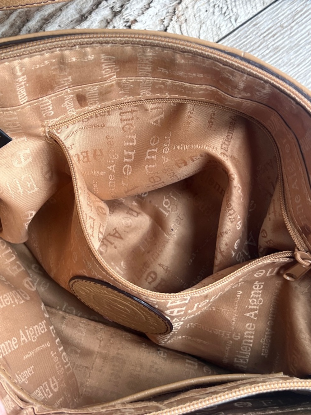Etienne Aigner Tan Pebbled Leather Shoulder Bag with Buckle Accent - Picture 12 of 14